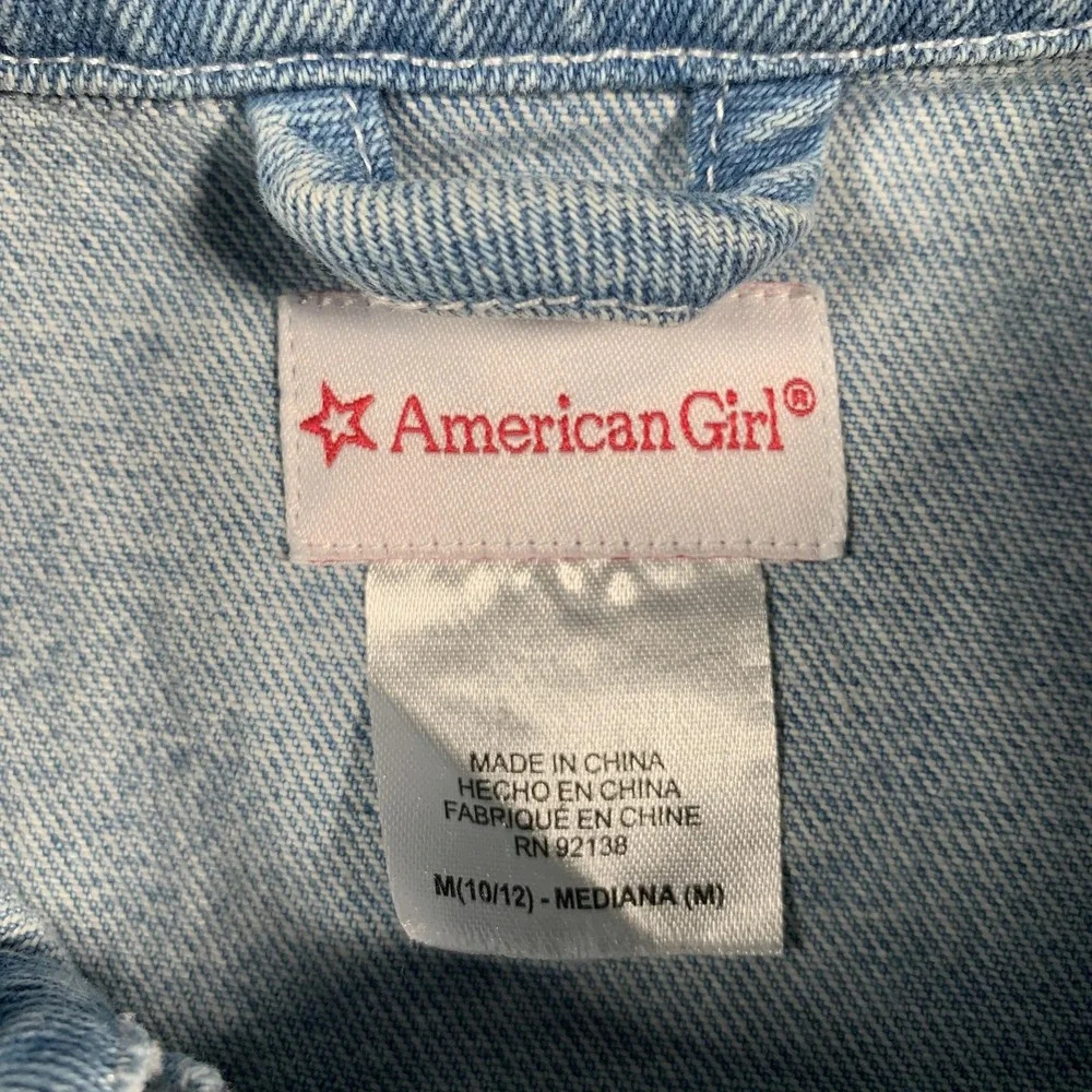 American Girl Jacket Girls Medium 10/12 Blue Denim Trucker Embroidered Floral‎